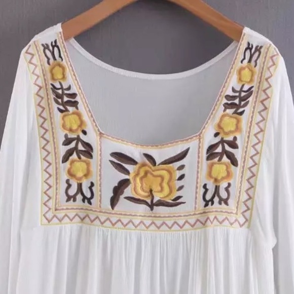 Boho Cotton Embroidered Daisy Floral Prairie Dress - Picture 8 of 10